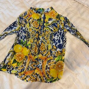 Antica Sartoria from Italy 🇮🇹 Vibrant Yellow Lemons Button Down Shirt Boys 6/7Y